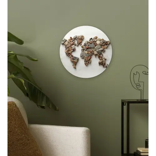Wereldkaart - Stenen - Wit Wandcirkel plexiglas klein -sfeer3