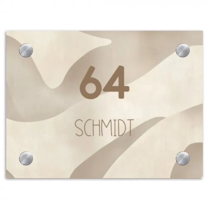 Beige organisch - Modern Naambord Rechthoek middel -3d