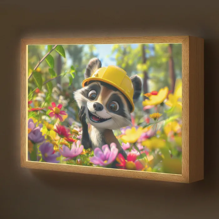 Wasbeer  - Natuur - Bloemen - Bouwhelm Light Box met batterij (Wandlamp kind) middel -z3d_website