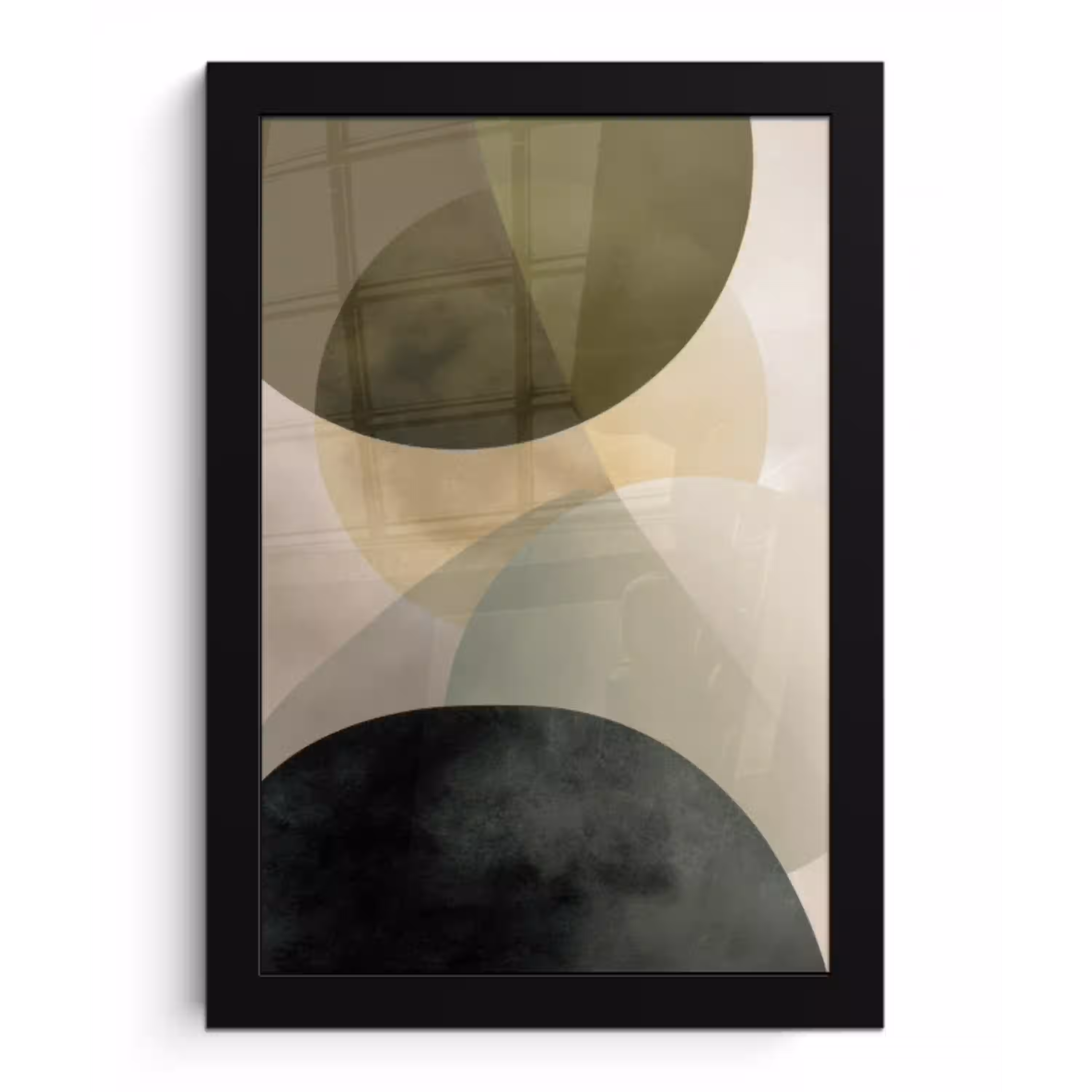 Vlakken - Abstract - Beige - Cirkels fotolijst zwart zonder passe partout klein -3d