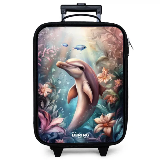 Dolfijn en vissen in onderwater bloemenwereld Kinderkoffer - Zwart klein -zzz_website3d