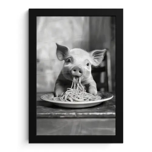 Varken - Schattig - Spaghetti - Zwart wit - Dier fotolijst zwart zonder passe partout klein -3d