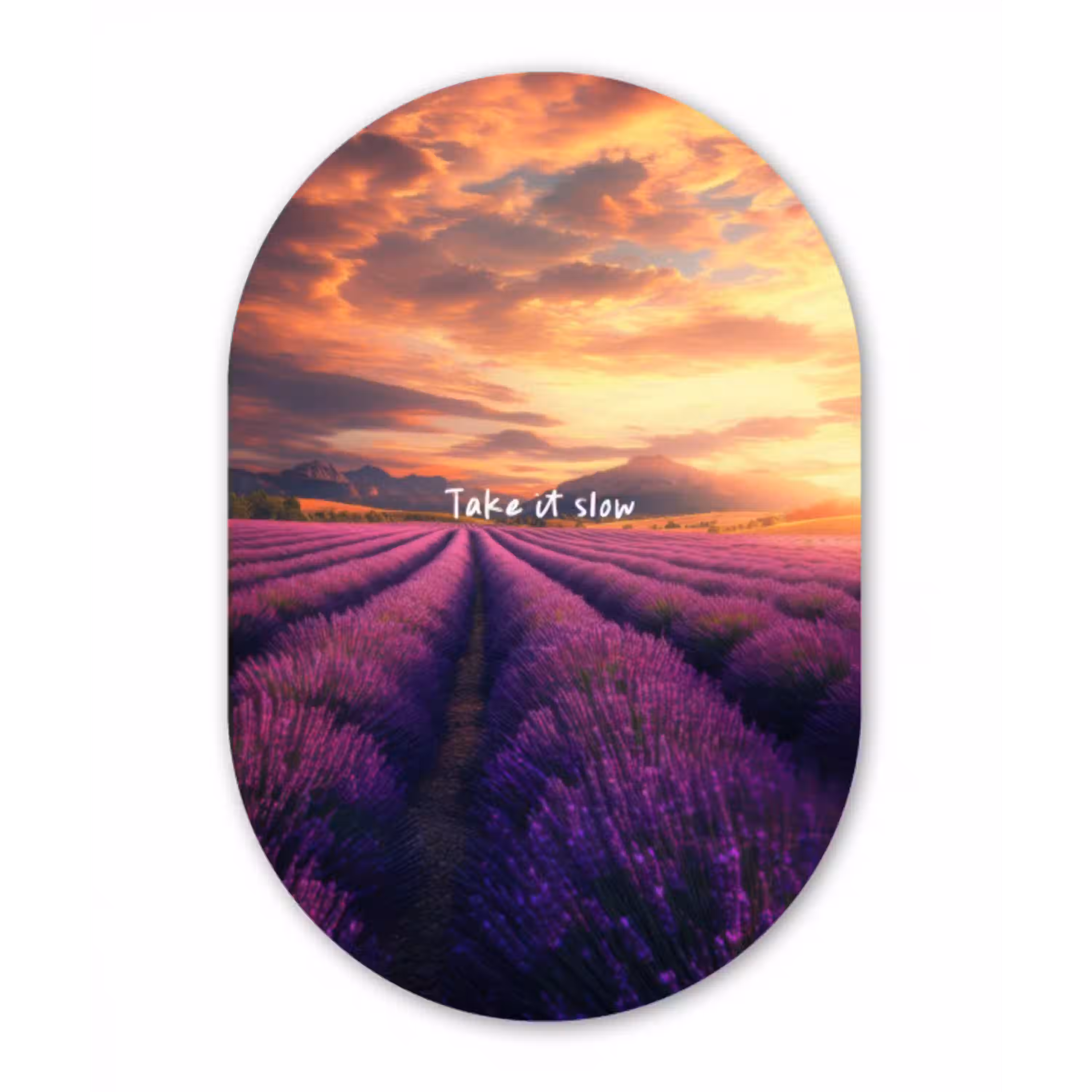 Lavendelveld - Quote - Zonsondergang Wandcirkel Ovaal Forex klein -3d