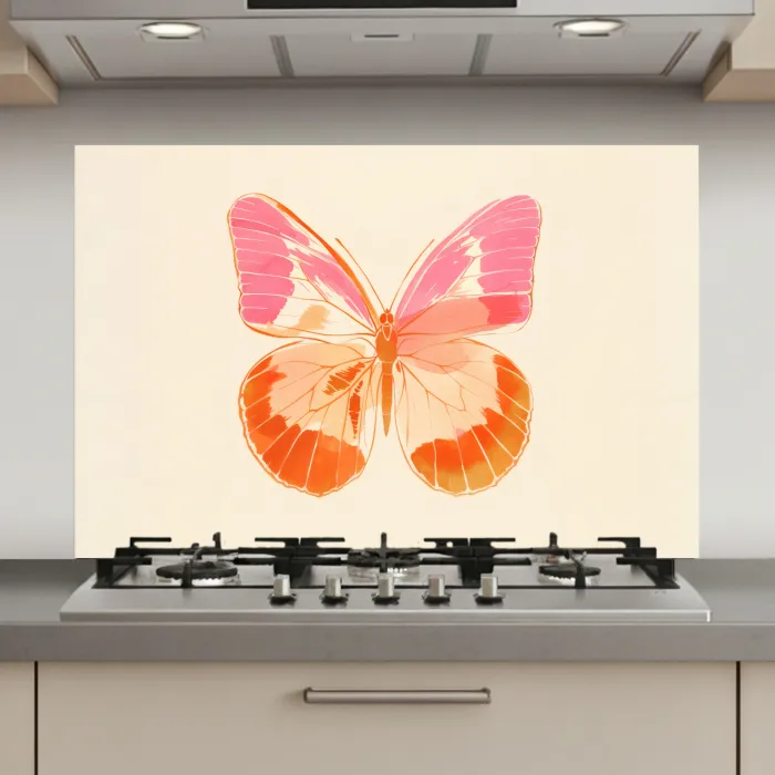 Oranje - Vlinder - Minimalistisch keuken achterwand spatscherm klein -3d_website