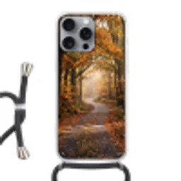 Bospad - Herfstbos - Bladeren - Oranje - Nostalgisch Hoesje iPhone 16 Pro Max met koord klein -3d