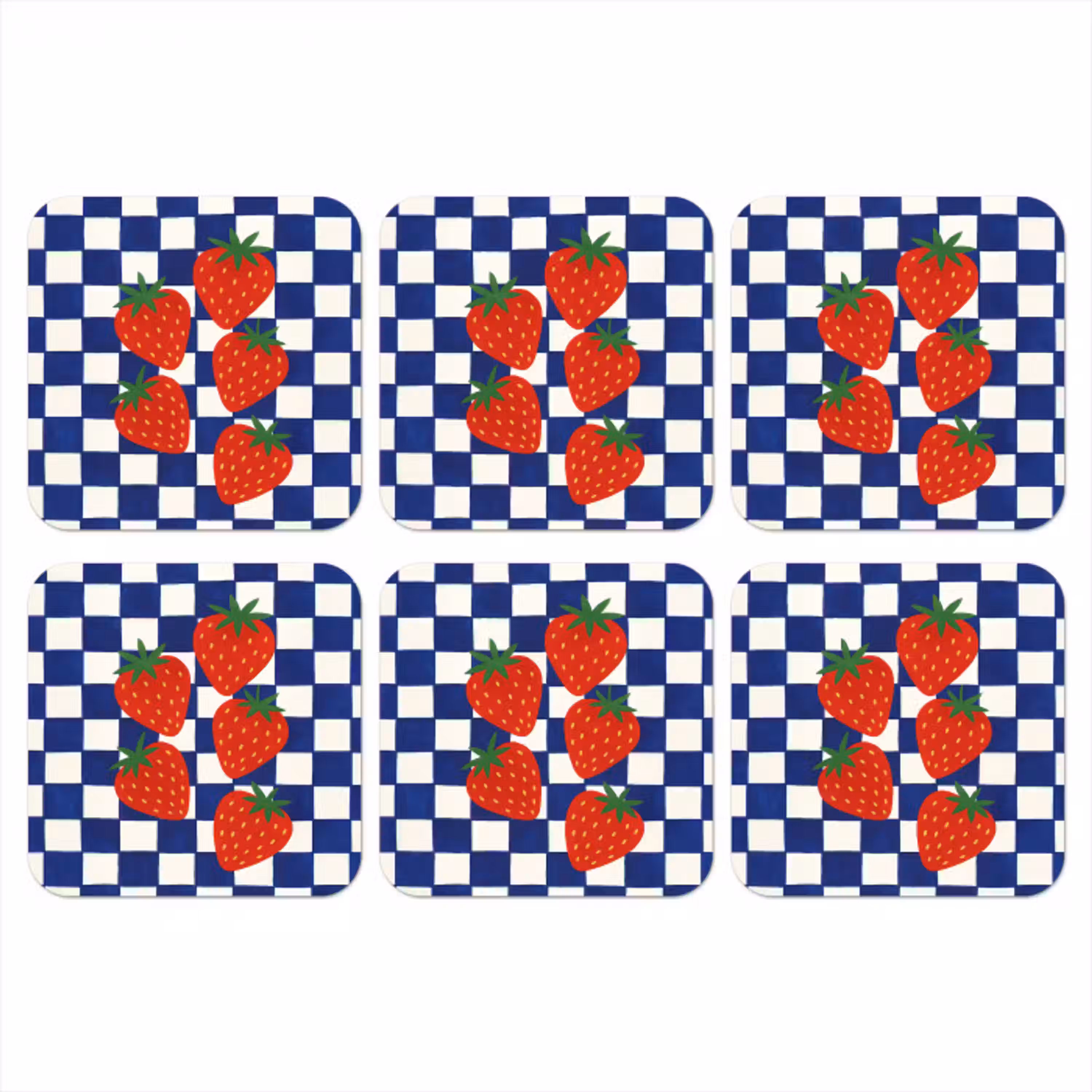 Geblokt - Blauw - Aardbeien onderzetter kurk middel -3d