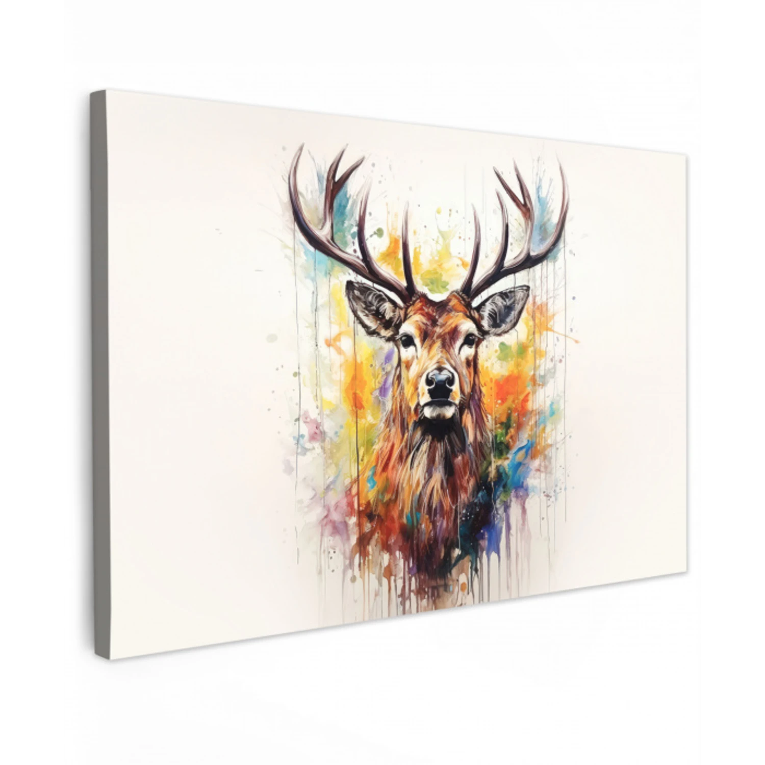 Hert - Ree - Gewei - Kunst - Verf - Dier - Kleurrijk canvas 2cm klein -z3d