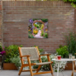 Doorkijk - Bloemen - Pad - Natuur Tuinposter op houten frame 2 cm dik middel -sfeer3