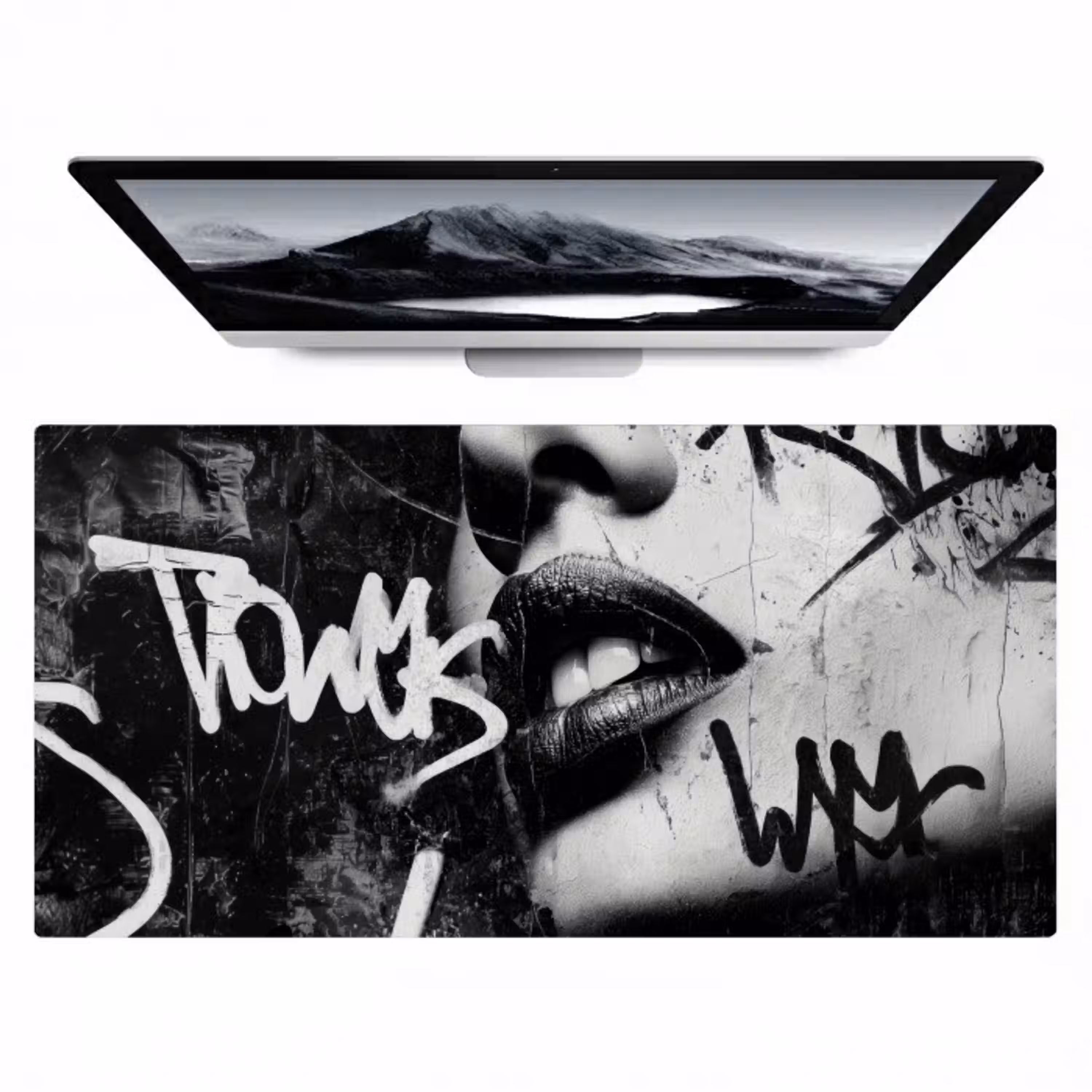 Gezicht - Mond - Graffiti - Zwart Muismat XXL klein -zzz3d