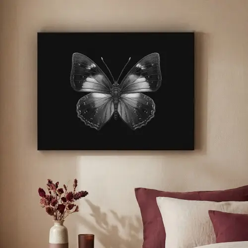 Vlinder - Grijs - Mysterieus Textielframe - compleet frame klein -sfeer1