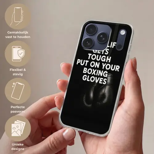 Tekst - Bokshandschoenen - Wit Telefoonhoesje iPhone 17 Pro klein -sfeer3_NL