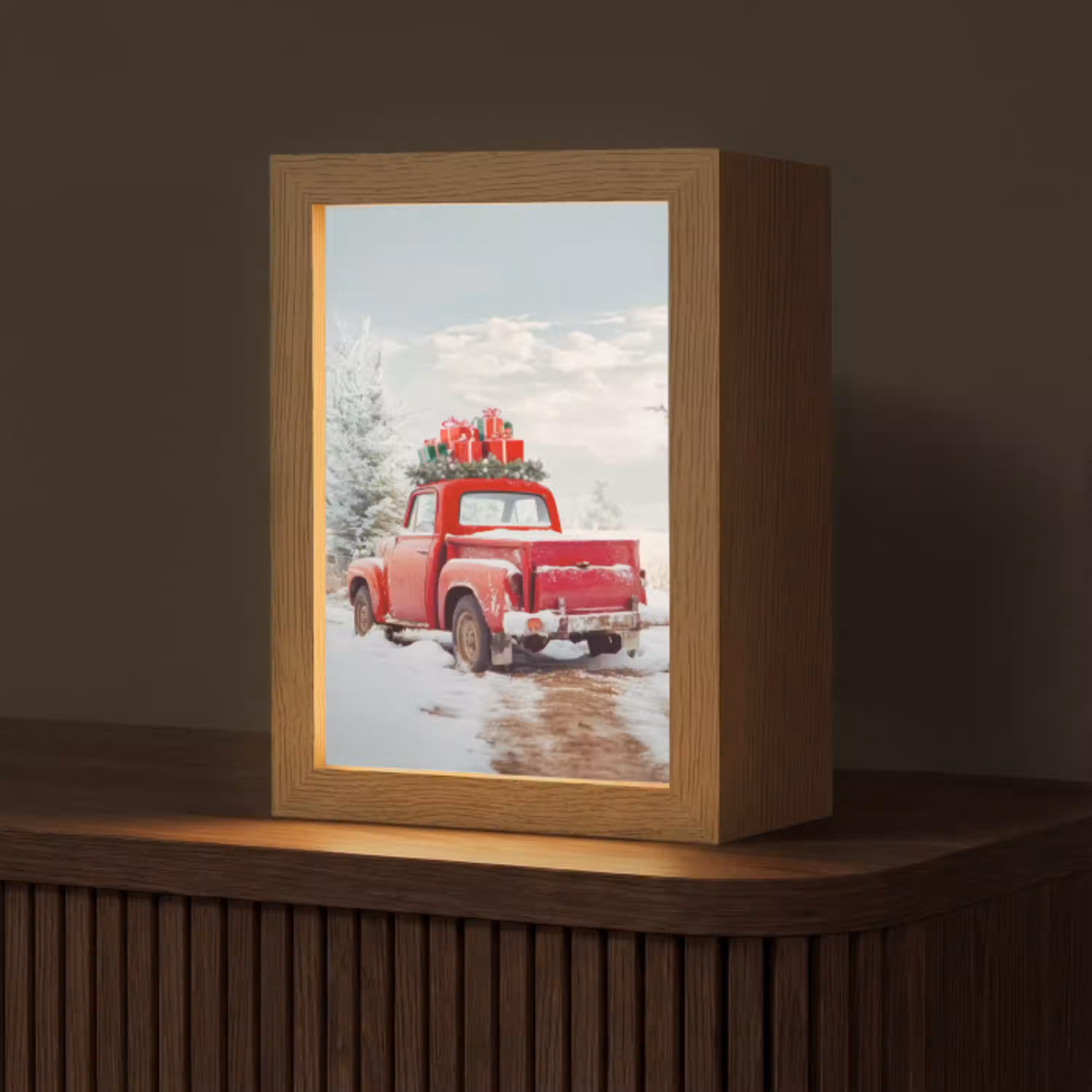 Auto - Rood - Cadeaus - Winter - Sneeuw - Kerst Light Box met kabel (Tafellamp) klein -z3d_website