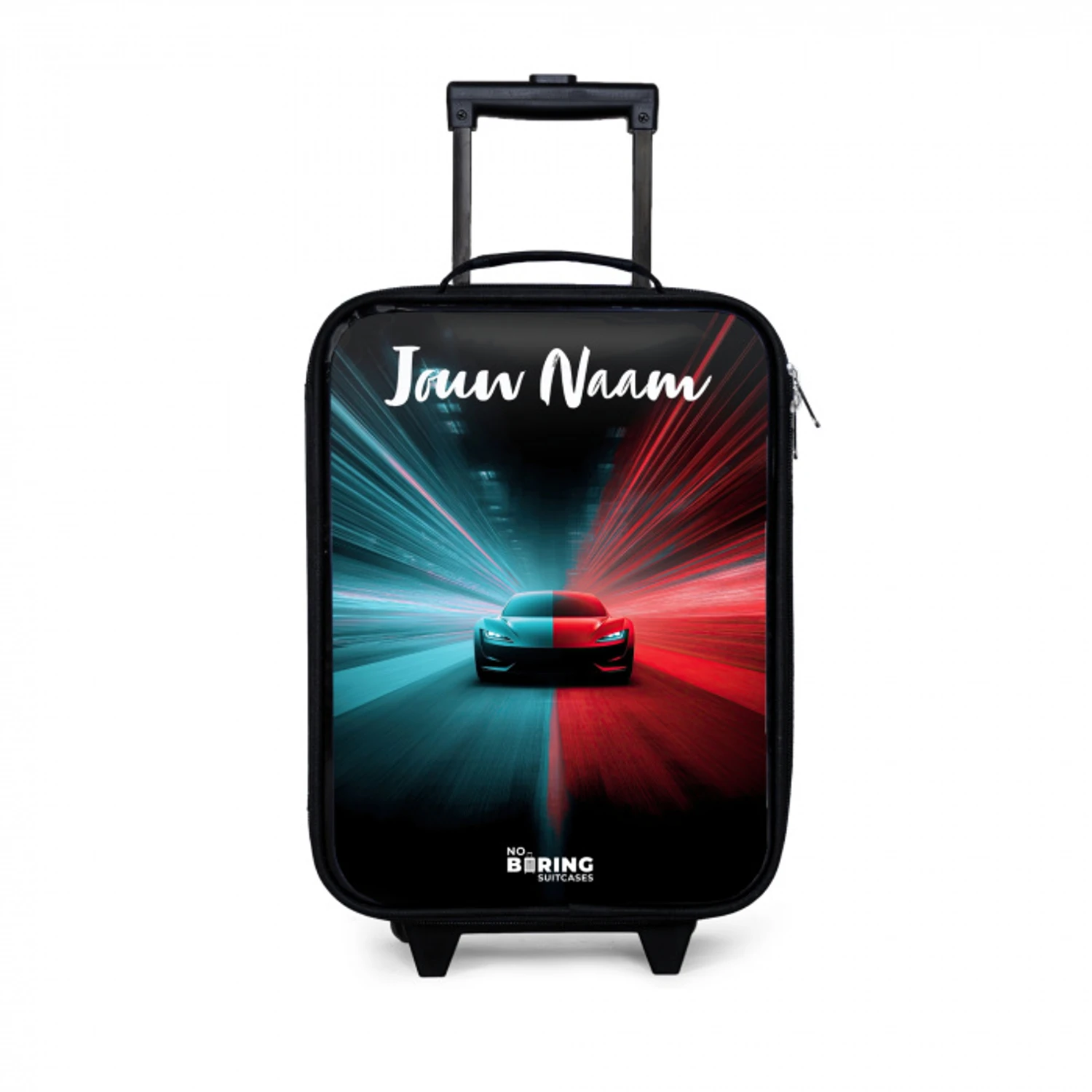 Sportauto - Blauw - Neon - Stad Kinderkoffer - Zwart klein -3d