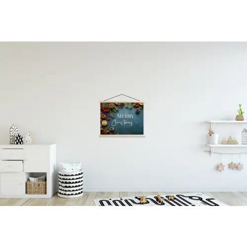 Merry Christmas - Blauw - Kerst - Winter textielposter latten blank klein -kinderkamer