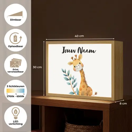 Giraf - Dier - Wilde dieren Light Box met batterij (Wandlamp kind) middel -USP_websiteoverzichtNL