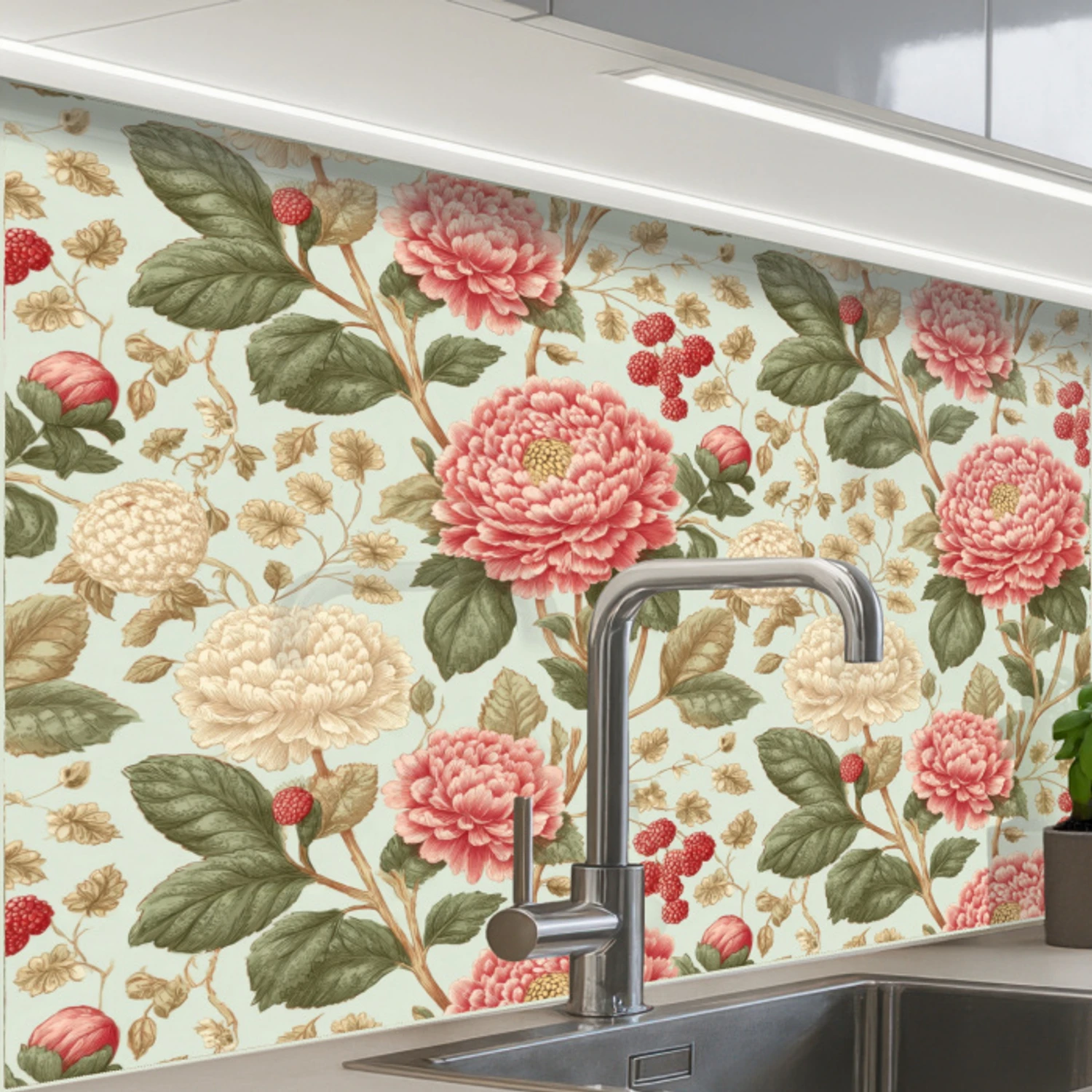 Klassiek - Botanisch - Veelkleurig keuken achterwand 2 middel 865 -zzzz3d_schuin