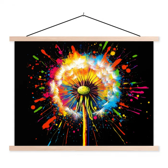 Paardenbloem - Graffiti - Kleurrijk - Bloemen - Natuur textielposter latten blank klein -3d