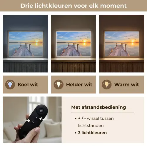 Water - Steiger - Vogels - Zonsondergang - Horizon Light Box met batterij (Wandlamp) middel -USP_lichtkleurNL