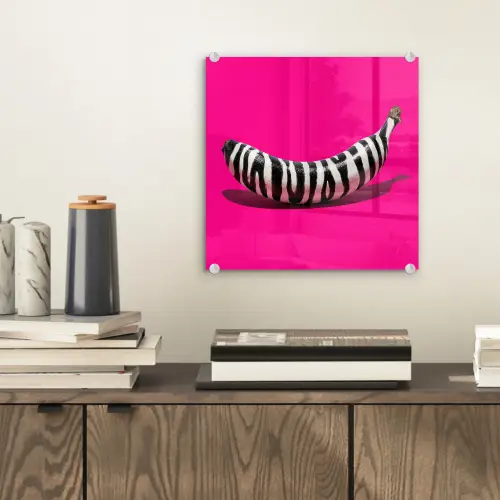 Banaan - Zebraprint - Roze plexiglas 5mm klein -sfeer1