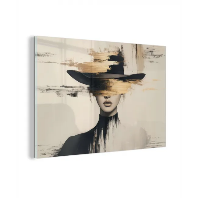 Glas schilderij - Vrouw - Hoed - Verf
