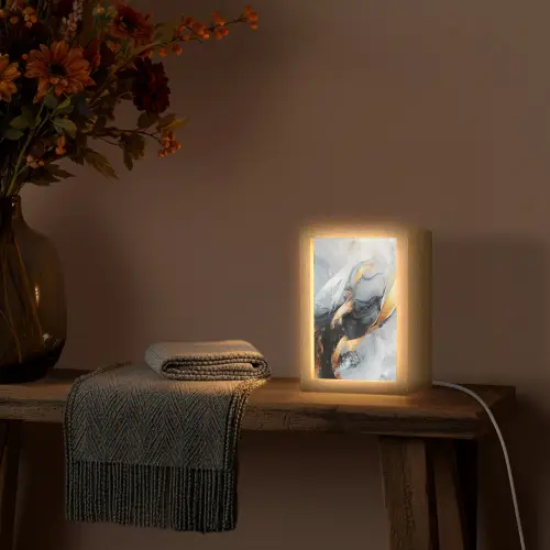 Abstract - Goud - Verf - Aesthetic - Art Light Box met kabel (Tafellamp) klein -sfeer4