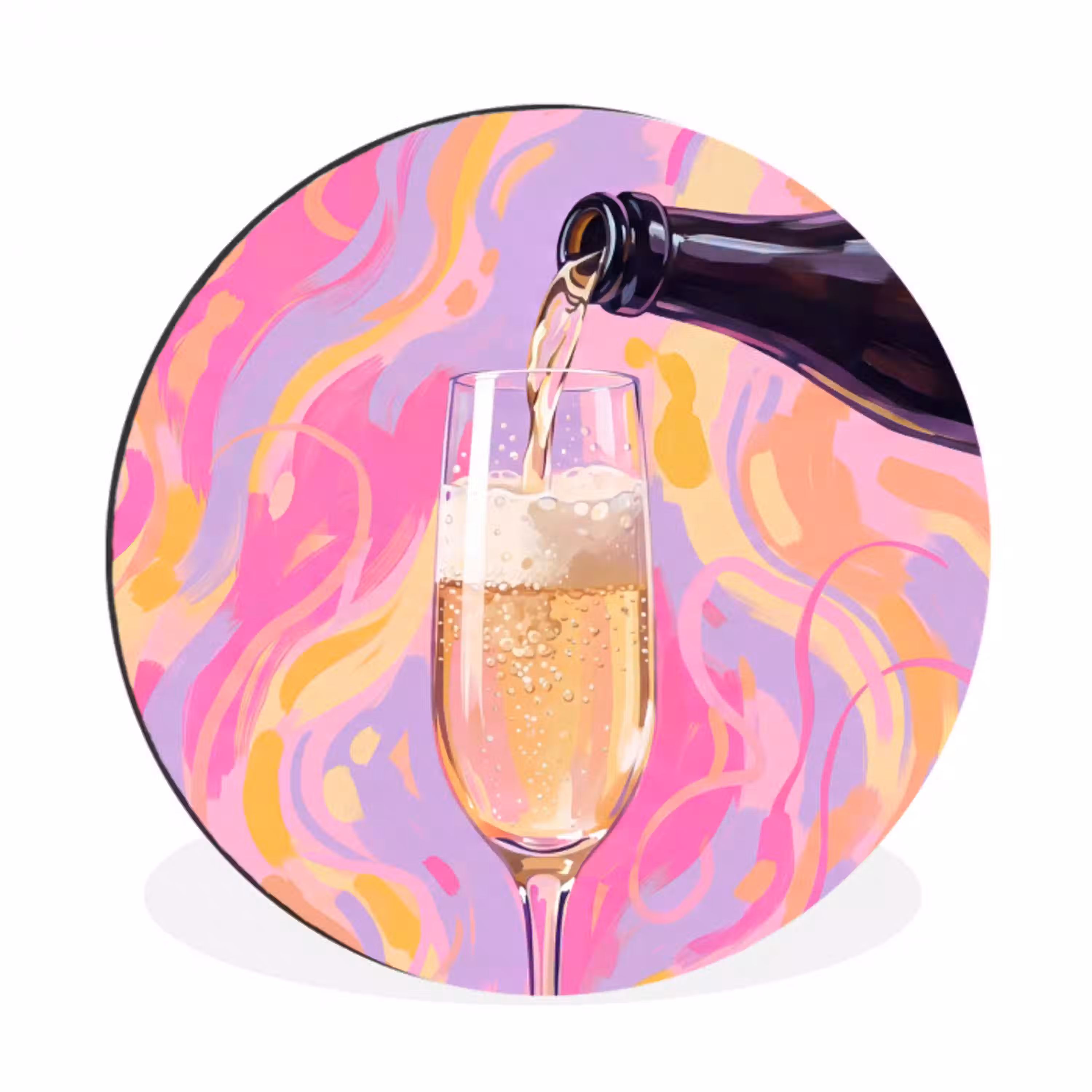 Drank - Inschenken - Feest - Abstract - Roze Wandcirkel aluminium klein -3d