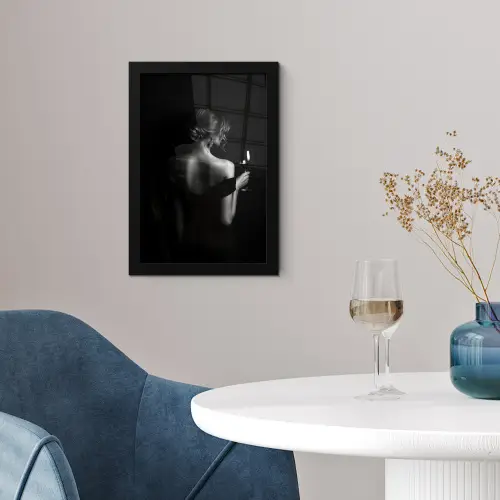 Vrouw - Wijn - Jurk fotolijst zwart zonder passe partout klein -sfeer4