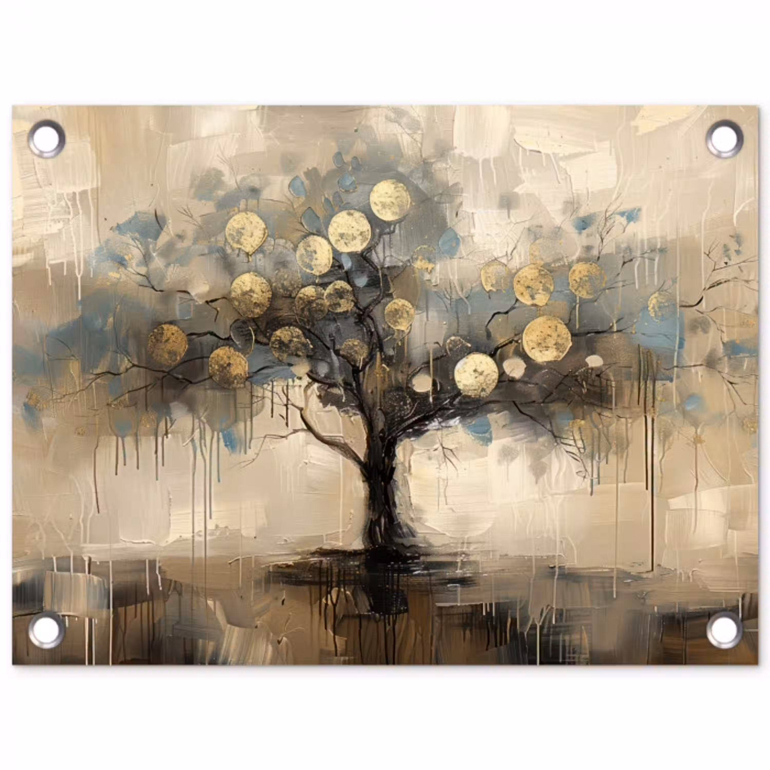 Beige - Abstract - Boom - Goud tuinposter los doek klein -3d