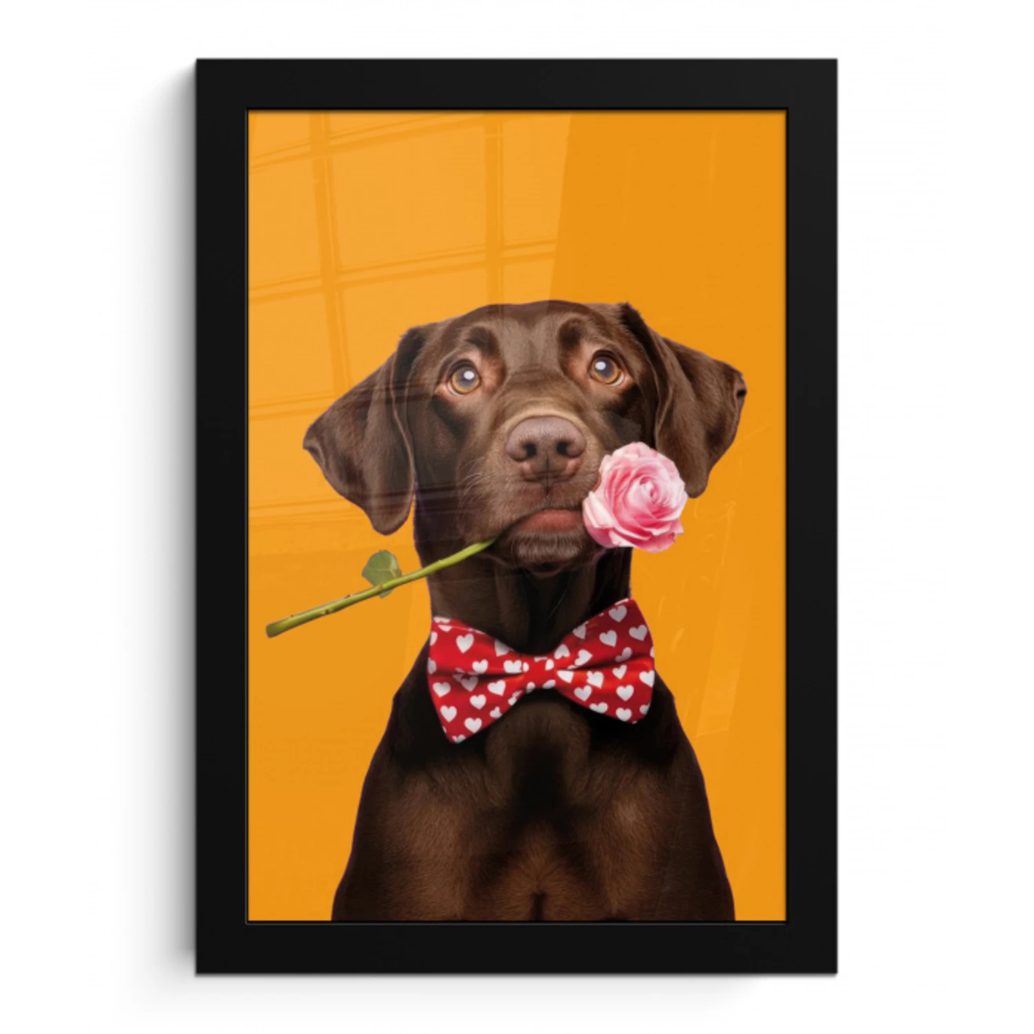 Hond - Oranje - Roos - Valentijn fotolijst zwart zonder passe partout klein -3d