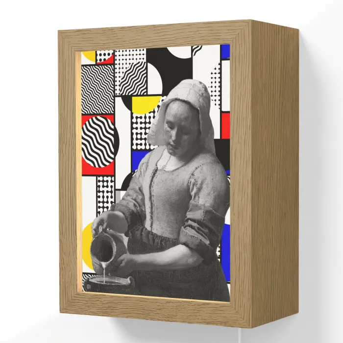 Collage - Mondriaan - Melkmeisje Light Box met kabel (Wandlamp) klein -3d