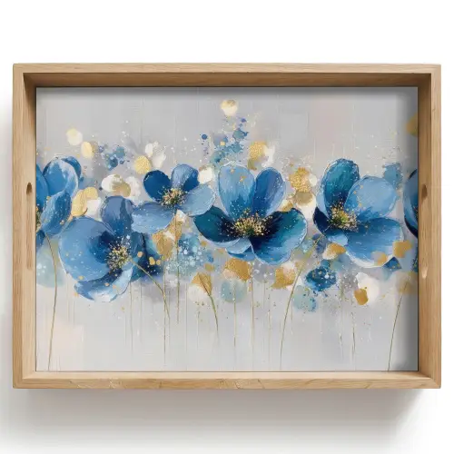 Bloemen - Blauw - Abstract Dienblad Rechthoek middel -z3d_shopping
