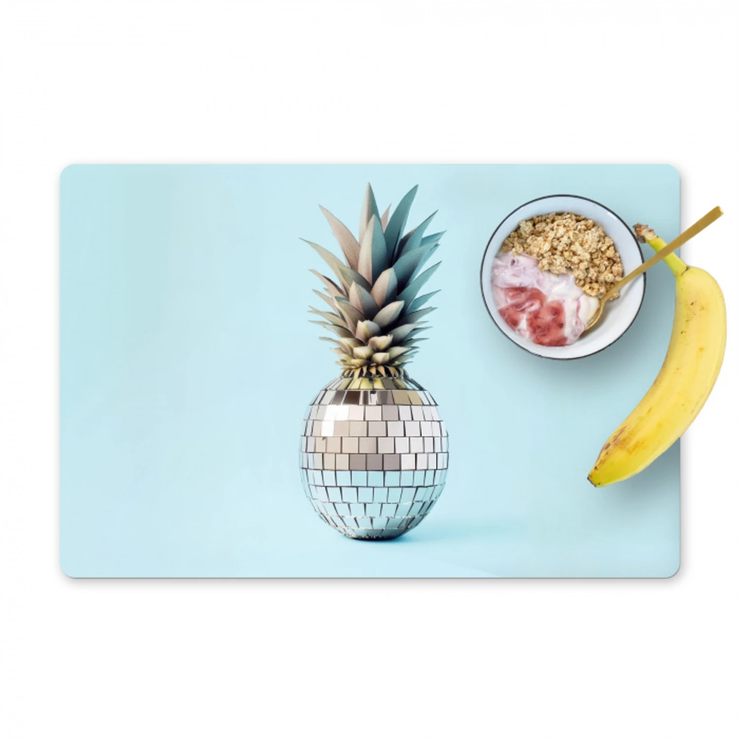 Blauw - Ananas - Disco - Discobal Placemat vinyl groot -zzzproduct_Kitchenyeah-website