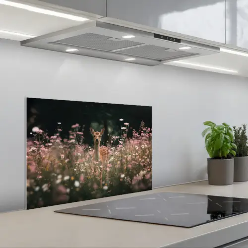 Hert - Wilde bloemen - Bos keuken achterwand spatscherm klein -3d_schuin