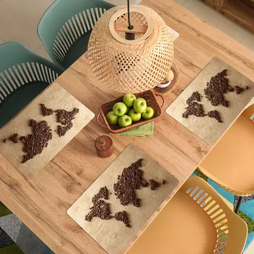 Wereldkaart - Zandkleur - Koffiebonen Placemat vinyl groot -zzsfeer5_Kitchenyeah-website