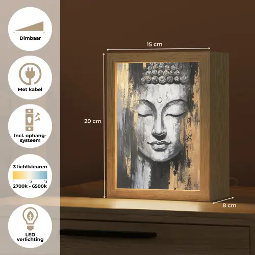 Boedhha - Penseelstreken - Goud - Abstract Light Box met kabel (Tafellamp) klein -USP_NL
