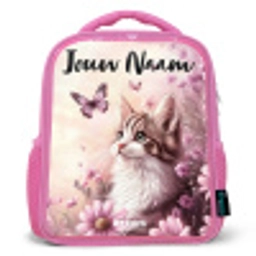 Kitten - Vlinders - Paars - Bloemen Kinderrugzak - Roze middel -3d