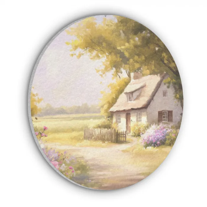 Huisje - Hout - Bloemen Akoestische PET Vilt - Rond klein -3d