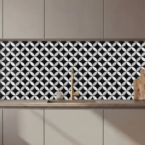 Cirkel - Tegels - Marmer - Zwart - Wit keuken achterwand 2 middel 871 zz_3dshopping