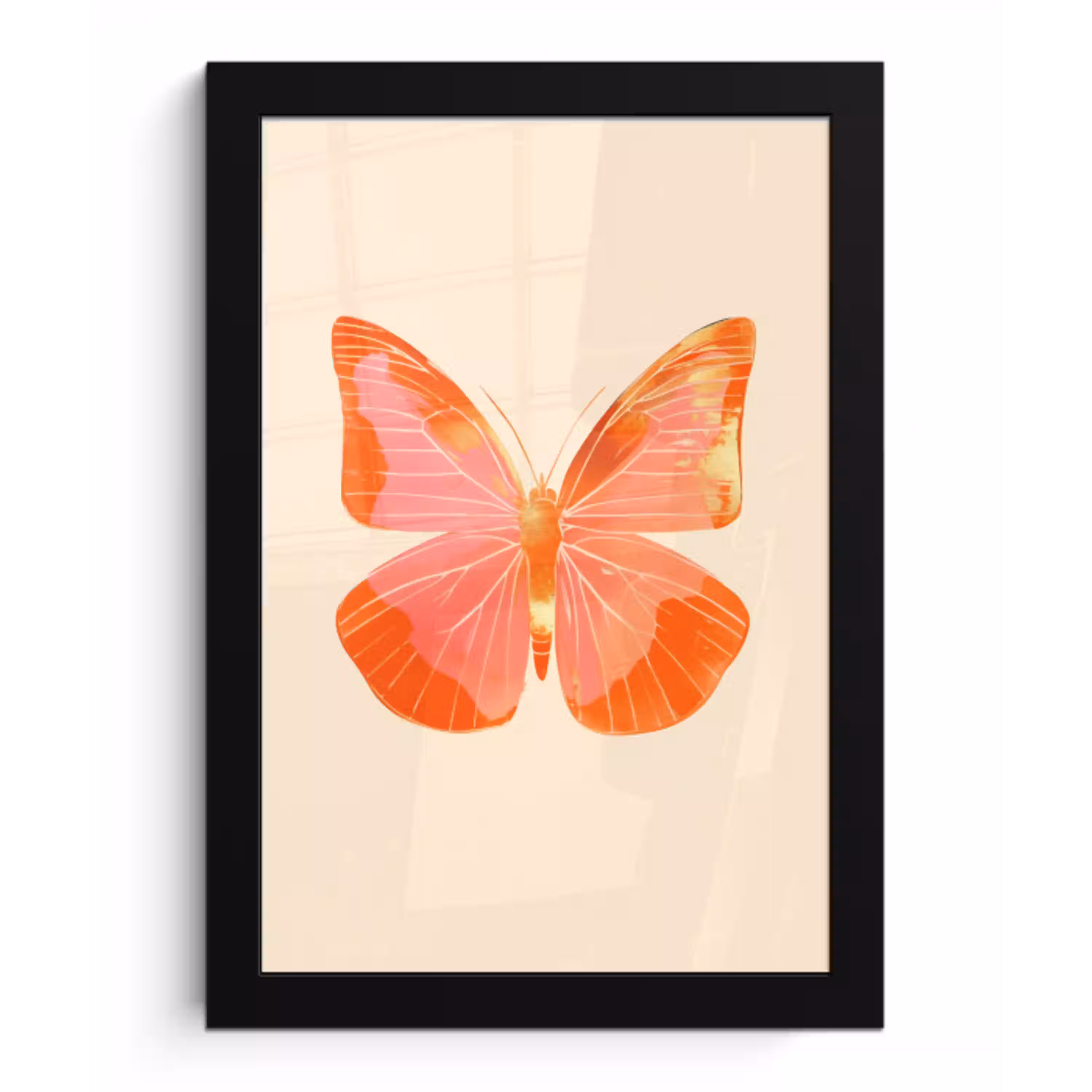 Vlinder - Minimalistisch - Roze fotolijst zwart zonder passe partout klein -3d