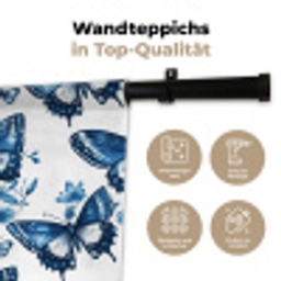 Blauw - Vlinders - Bloemen - Wit Wandkleed katoen klein 269 -tsfeer2_DE