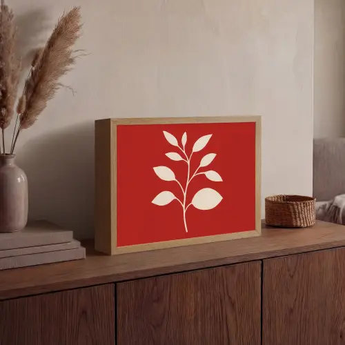 Silhouet - Bladeren - Tak Light Box met batterij (Wandlamp) middel -sfeer2