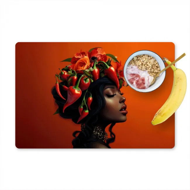 Vrouw - Chilipepers - Pepers - Bloemen Placemat vinyl groot -zzzproduct_Kitchenyeah-website