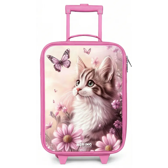 Kat - Paars - Vlinders - Bloemen Kinderkoffer - Roze klein -zz3dotto