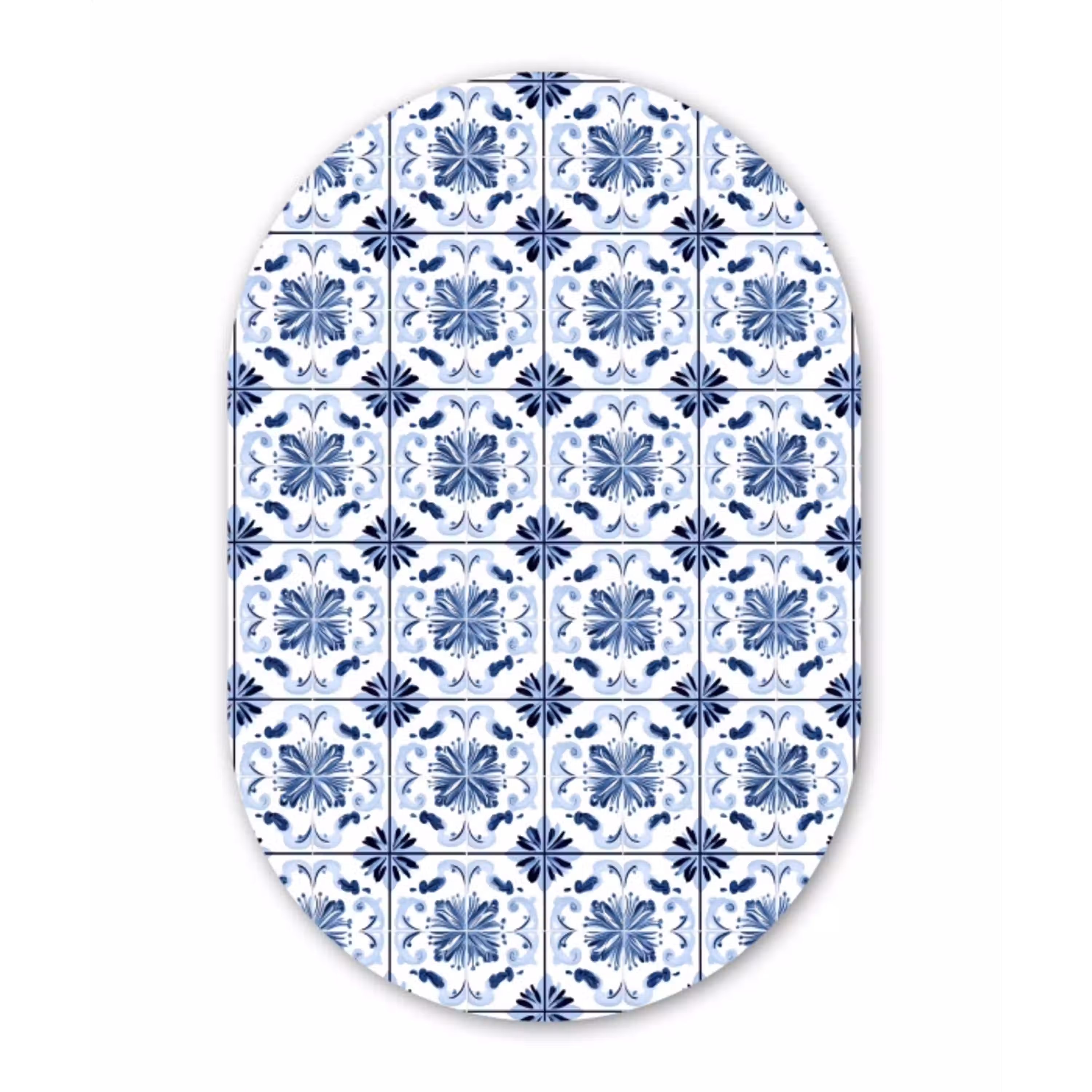 Patroon - Tegel - Blauw Wandcirkel Ovaal Aluminium middel 839 -3d