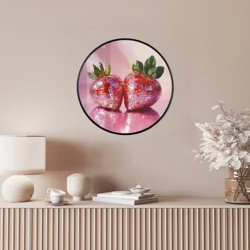 Disco - Fruit - Glitter - Strawberry Fotolijst rond zonder passe partout klein -sfeer3