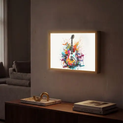 Gitaar - Graffiti - Muziek - Wit Light Box met batterij (Wandlamp) middel -sfeer1