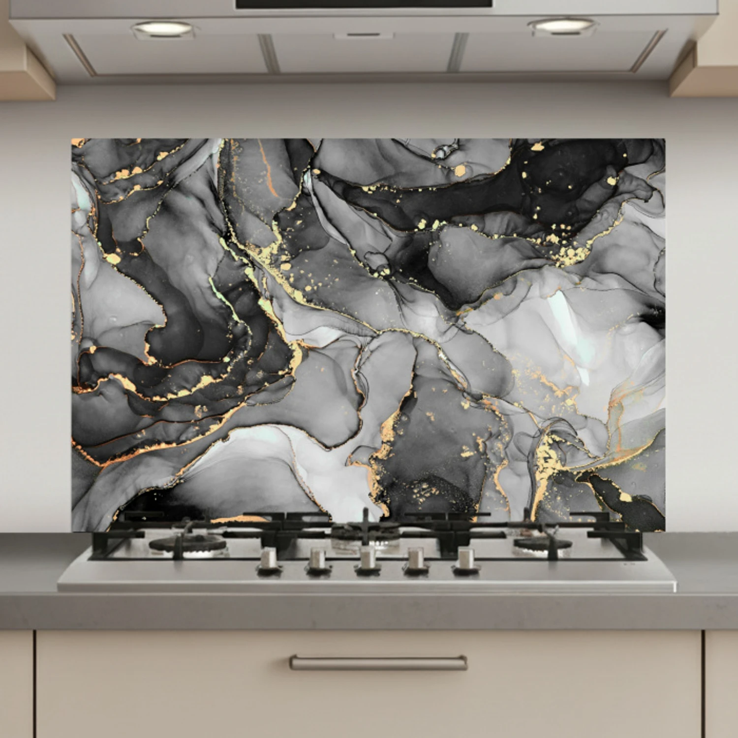 Marmer - Zwart - Goud - Grijs keuken achterwand spatscherm klein -3d_website