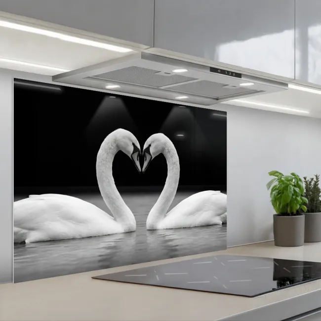 Fond de hotte - Cygnes - Coeur - Noir - Blanc