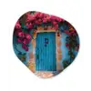 Deur - Hout - Bloemen - Blauw Wandcirkel Organisch Plexiglas middel -3d