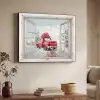 Auto - Rood - Cadeaus - Winter - Kerst - Doorkijk - Wit Textielframe - compleet frame klein -sfeer3
